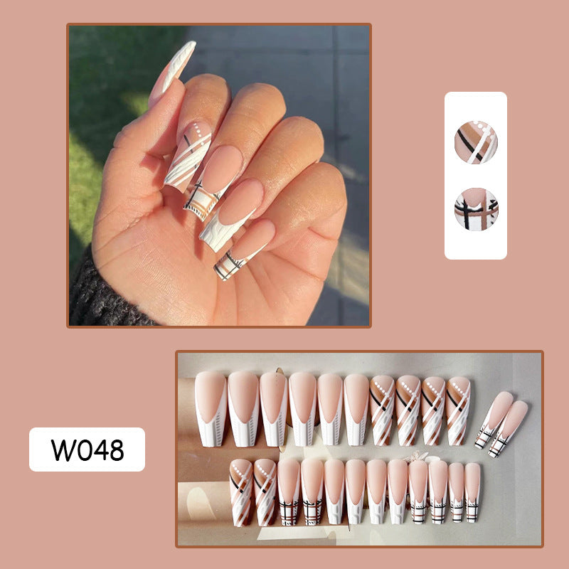 呢格法式穿戴甲蝴蝶nails 格纹跨境美甲片外贸假指甲长甲美甲贴片