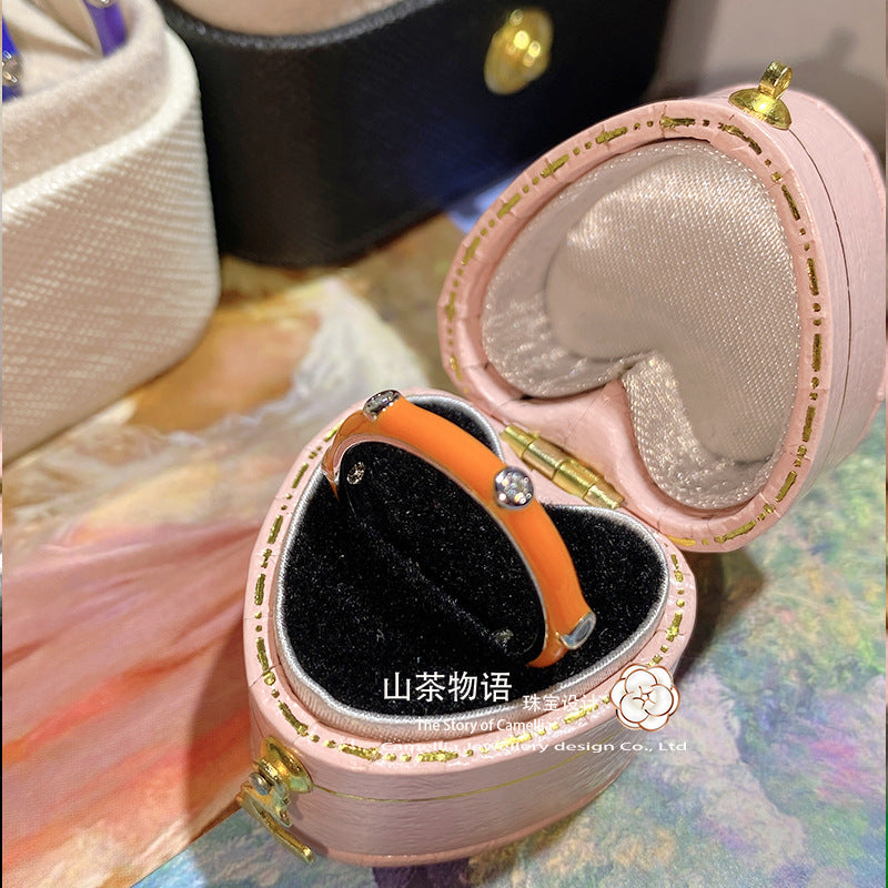 Camellia多巴胺少女境外彩虹锆石时尚百搭手工珐琅不褪色叠带戒指