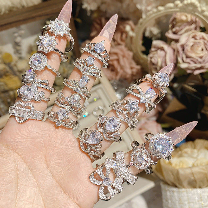 山茶璨若星河婚戒系列 镀18K金镶璀璨火彩3A锆 INS百搭活口戒指女