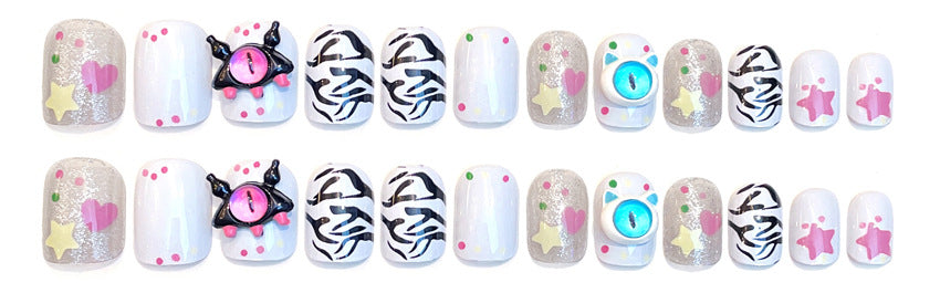 Fashion  nail Dopamine Manicure Little Monster Little Devil Short Cute Devil's Eye Cartoon Wear Nail Sweet Cool Hot Girl A57