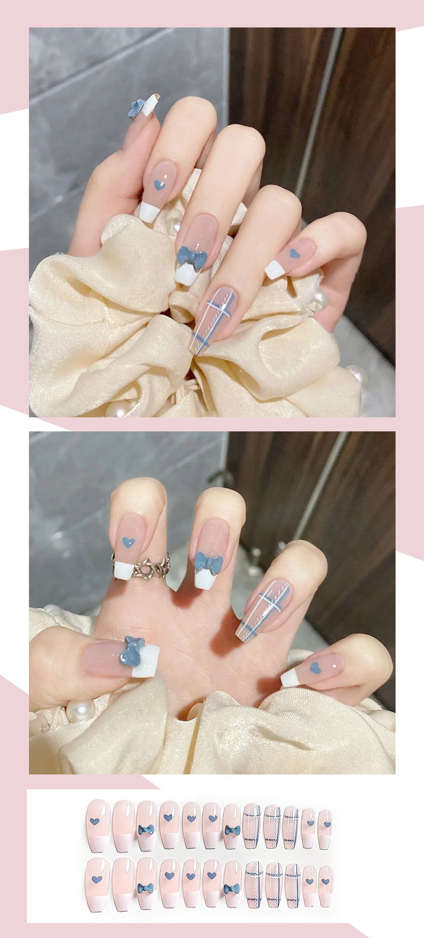 Fashion  nail Wear a Nail Stickers Nail Patch Fake Nails Removable Love Heart Bow Tie a Nail Sticker Y29