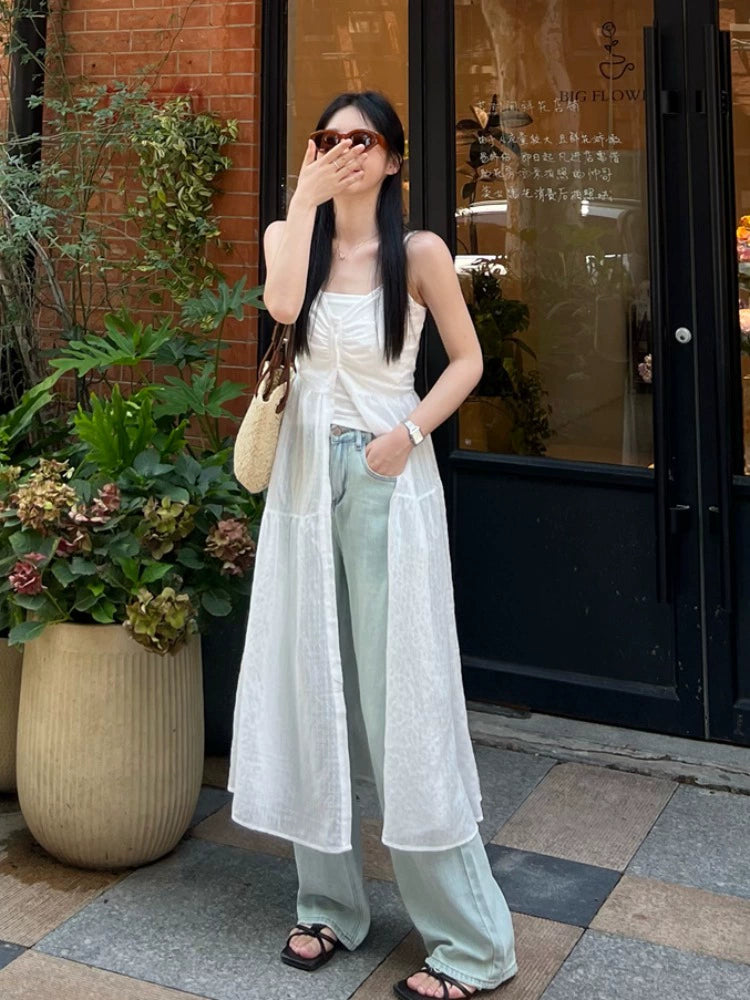 Fashion women's wear New American Style Bandage Dress Atmosphere Girls' Summer 2024 Mid-Length White High-End Beach Vest Dress