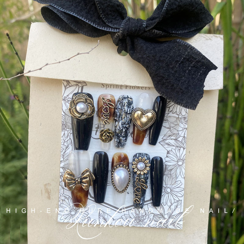 (Hand-Made Nail) Handmade Wear Nail Factory Straight Hair Luxury Sweet Cool Hot Girl Ins European and American Metal Feeling Finished Product Disassembly