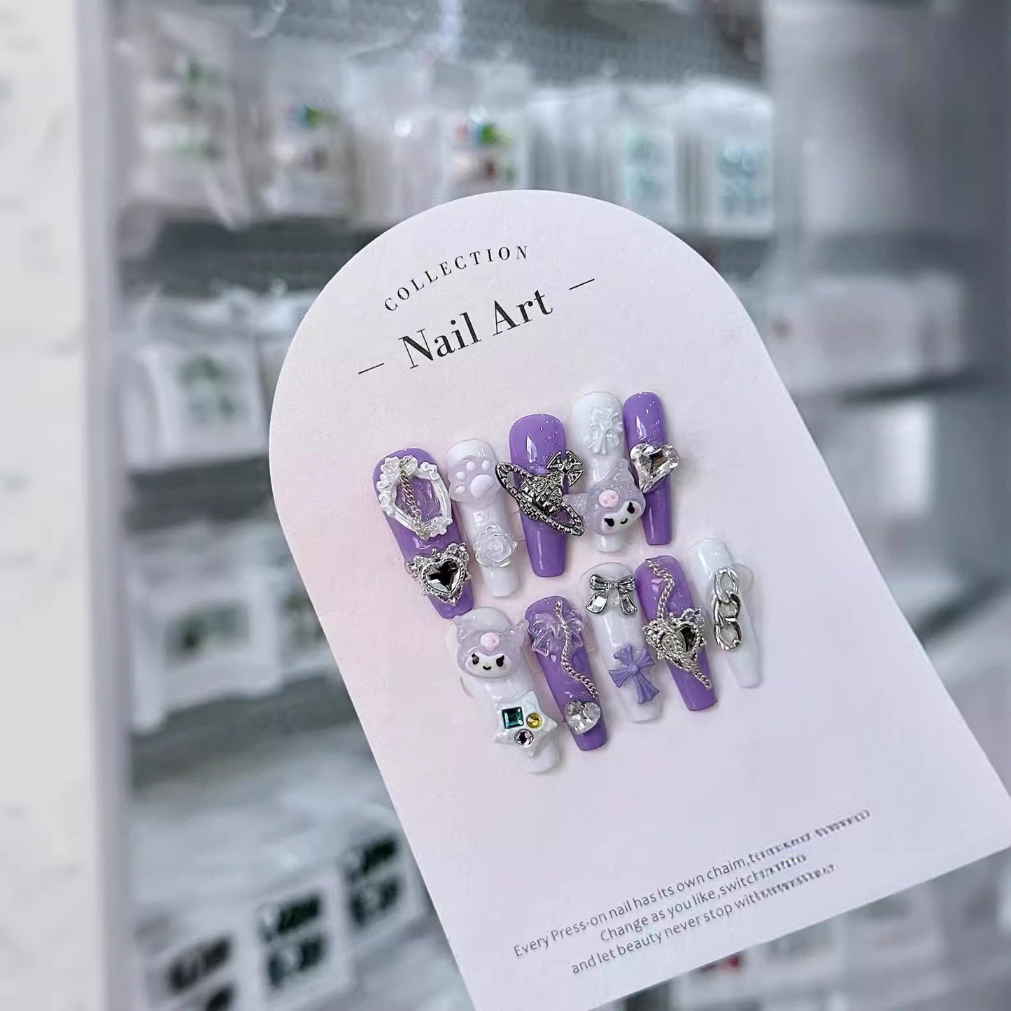 Fake Nails Nail Stickers Dream Purple Princess Style Clow M Hot Girl Wear Armor Handmade Can Be Repeatedly Made