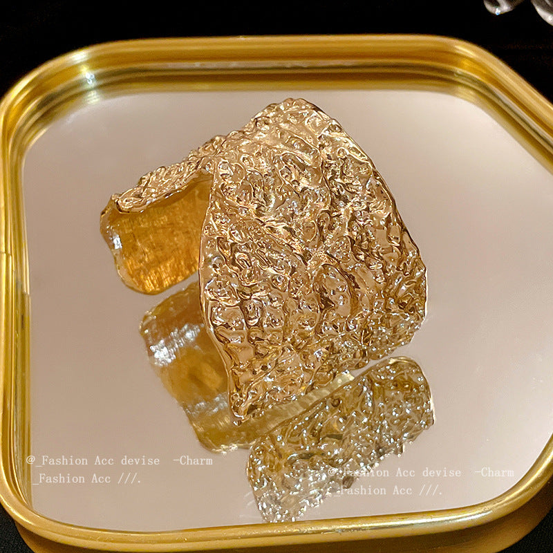 不规则金属褶皱手镯复古小众高级感手环夸张设计感百搭手饰批发女