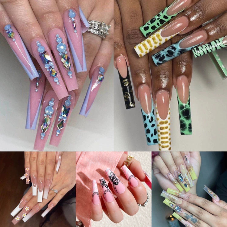 (Hand-made nail) super long hot girl wears nail chips, glitter nail patches, fake nail stickers, and finished products, sexy and exaggerated, European and American style wearables