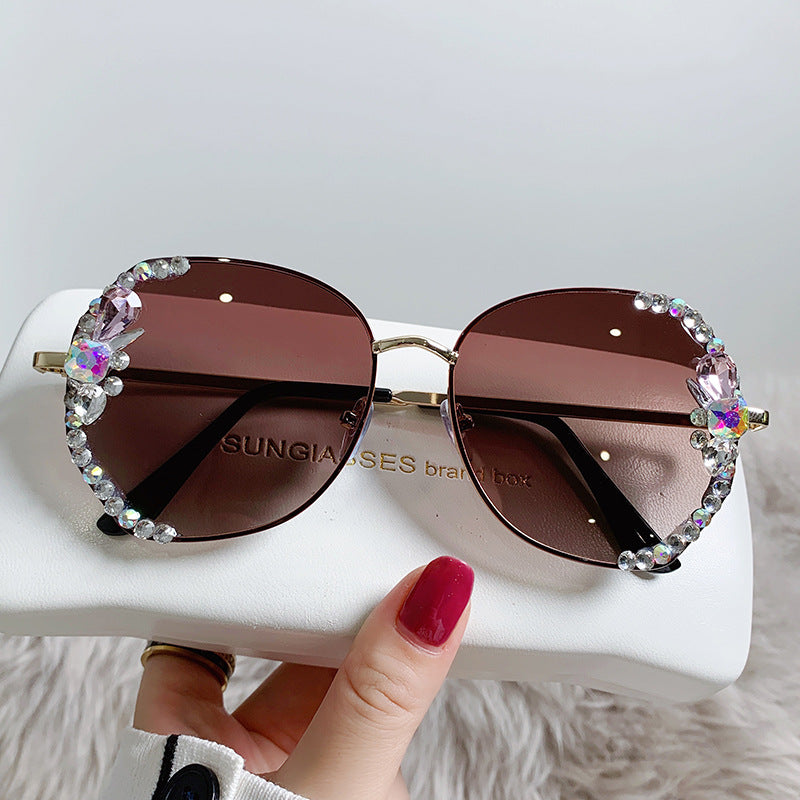 Women's fashion glasses 2022新款偏光镶钻女士墨镜潮遮阳ins太阳眼镜时尚多边形大框眼镜