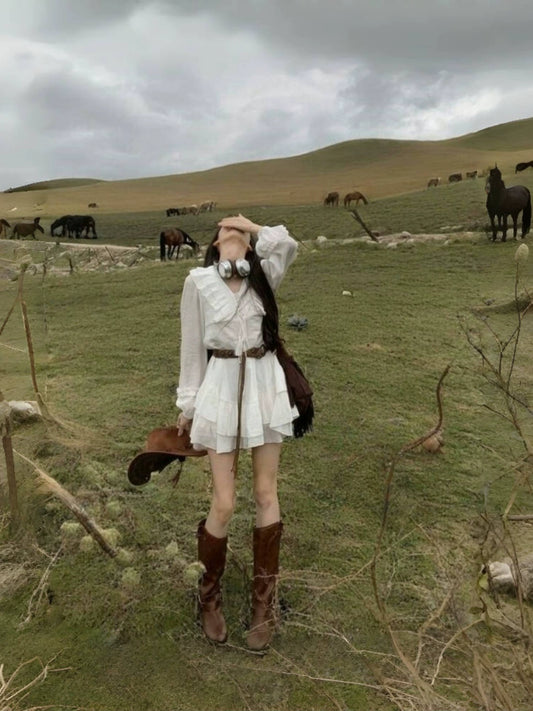 Fashion women's wear Spring and Summer 2024 New Yunnan Xinjiang Grassland Tourism Photography Solid Color Dress Female Slimming Beach Skirt Fairy