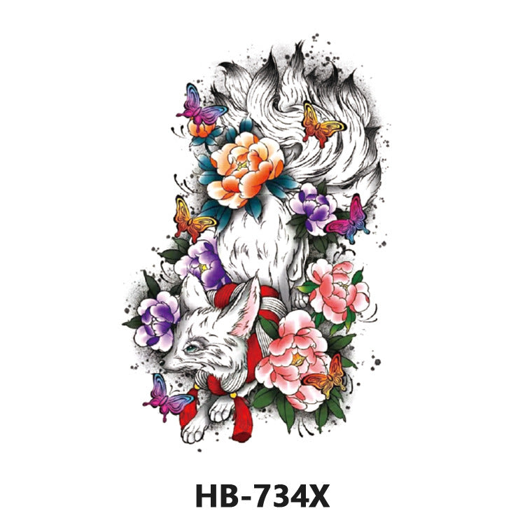 Free shipping Tattoo Wholesale Flower Arm Rose Half Sleeve Black and White Thigh Waterproof Fox Animal Dark Internet Celebrity Scar Covering Tattoo Sticker