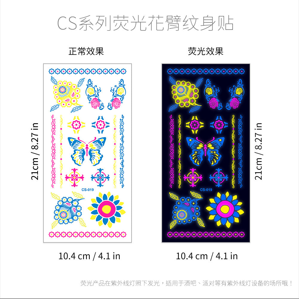 Free shipping Tattoo Hot Selling European and American Hot Creative Fluorescent Flower Arm Tattoo Sticker Face Pasters Waterproof Music Festival Arm Tattoo Sticker Paper in Stock