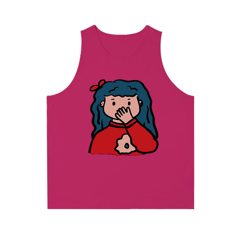 Dopamine tops Free shipping Tattoo Summer dopamine wear loose vest women's cotton Hong Kong style outside wear American sleeveless top