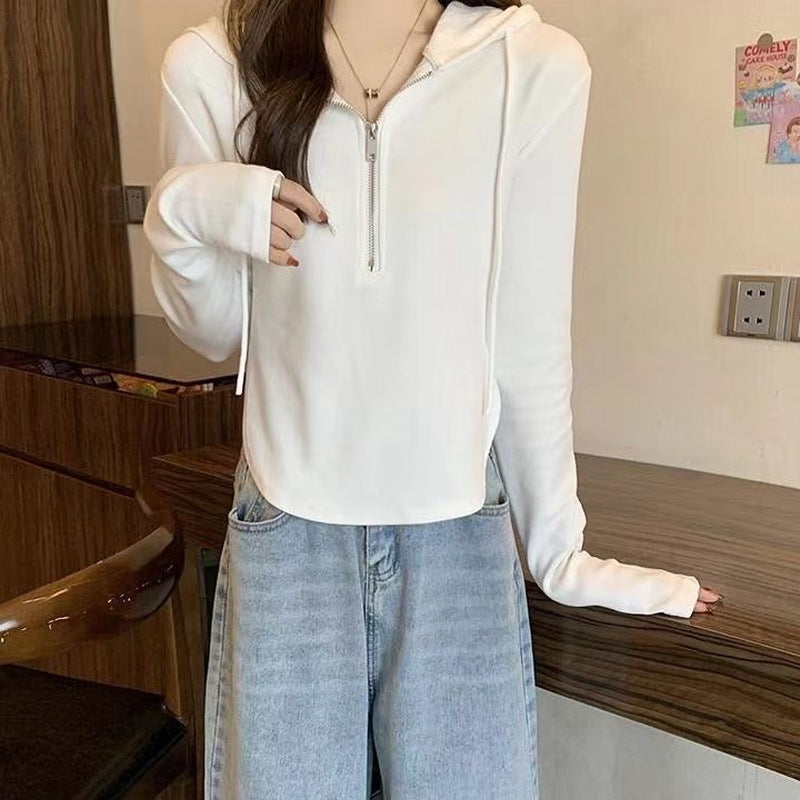 Dopamine tops Free shipping Tattoo Hooded sweater women's long-sleeved autumn new Korean version large size slim-fitting short zipper versatile and thin top women