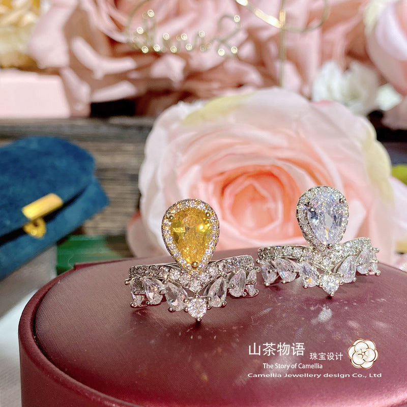 配饰戒指Camellia超女神皇冠尚美平替戒指 强保色奢华璀璨仿真钻活口指环