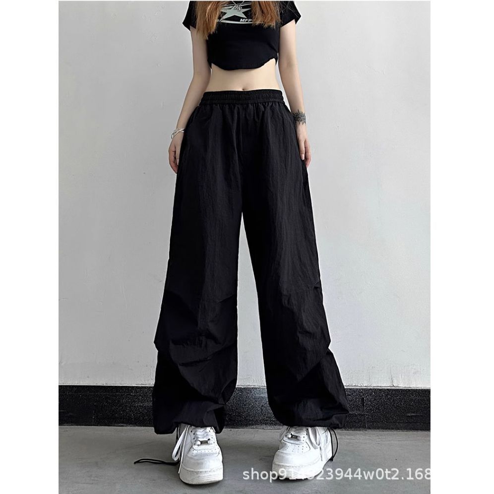 Dopamine pants Free shipping Tattoo American dopamine retro quick-drying drawstring overalls men's and women's loose casual light landing wide-leg paratrooper pants