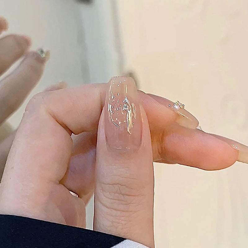 裸色郁金香穿戴甲钻款指甲贴片透色美甲片气质假指甲美甲贴片成品
