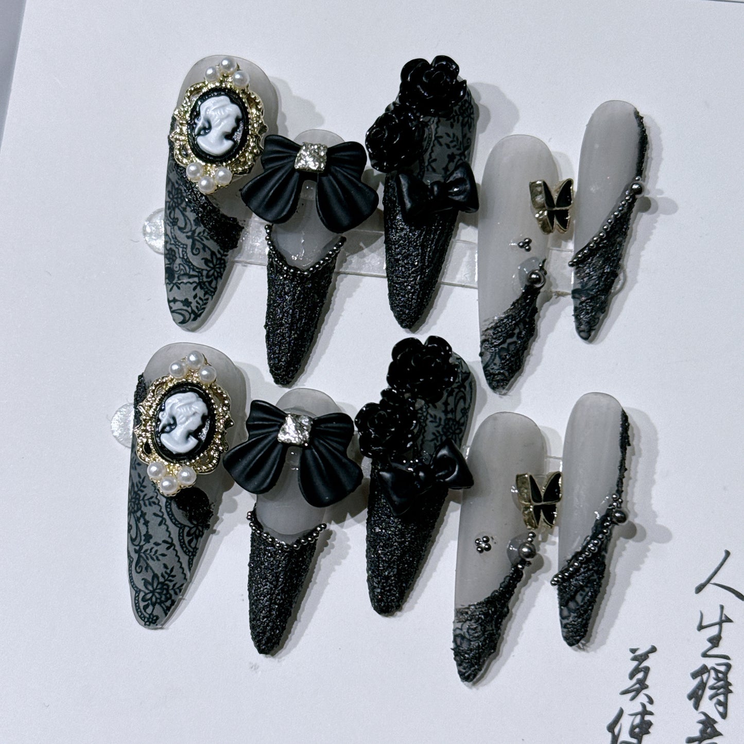 Hand-Worn Nail Sweet Cool Dark Baroque Beauty Head Camellia Long Pointed Nail Nail Stickers