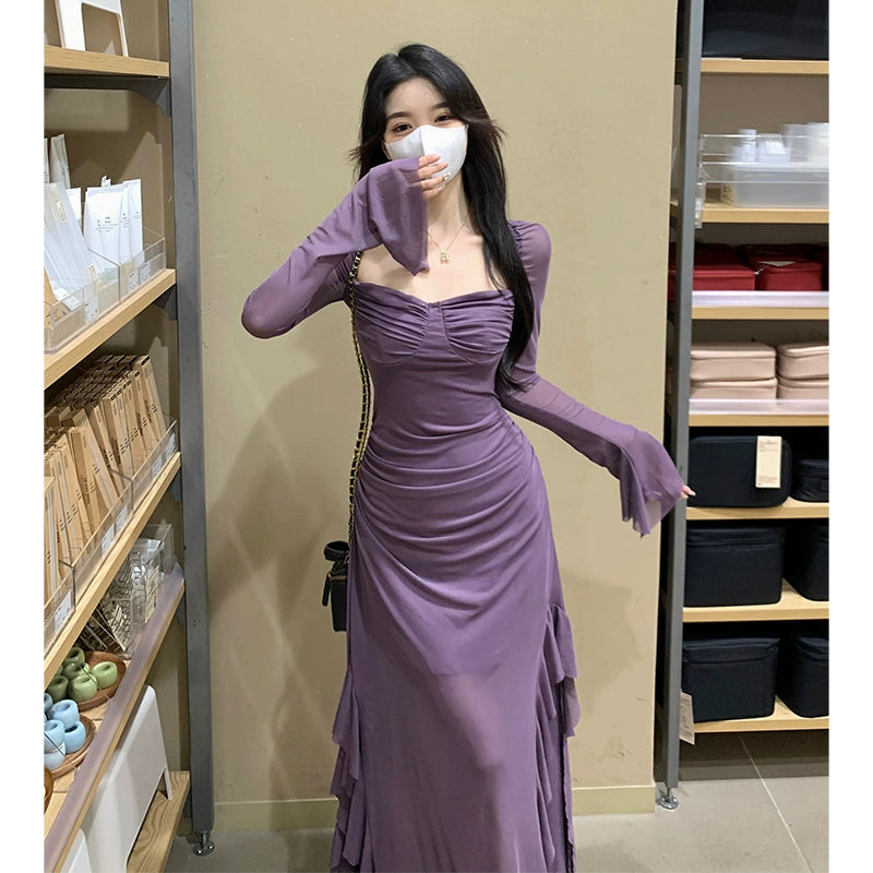 Fashion women's wear Unique Purple Dress Spring plus Size Slightly Oversized Girls Slimming Chic and Beautiful Dress Long Dress