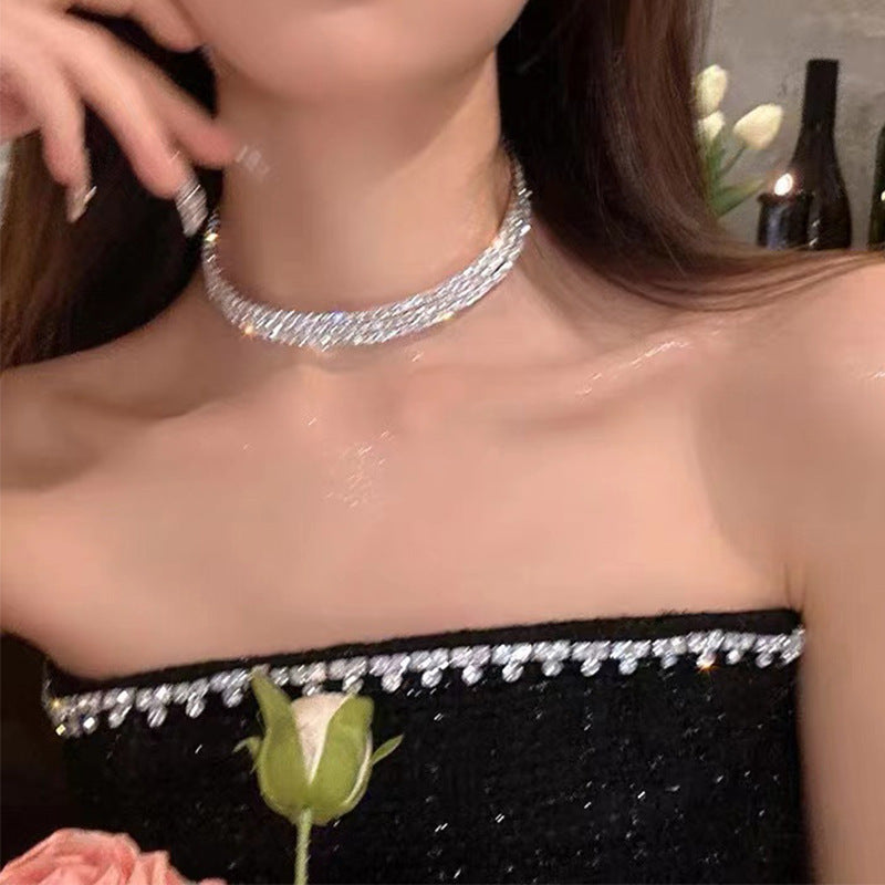 欧美镶钻水滴椭圆项链时尚高级感锁骨链小众设计冷淡风项饰批发女