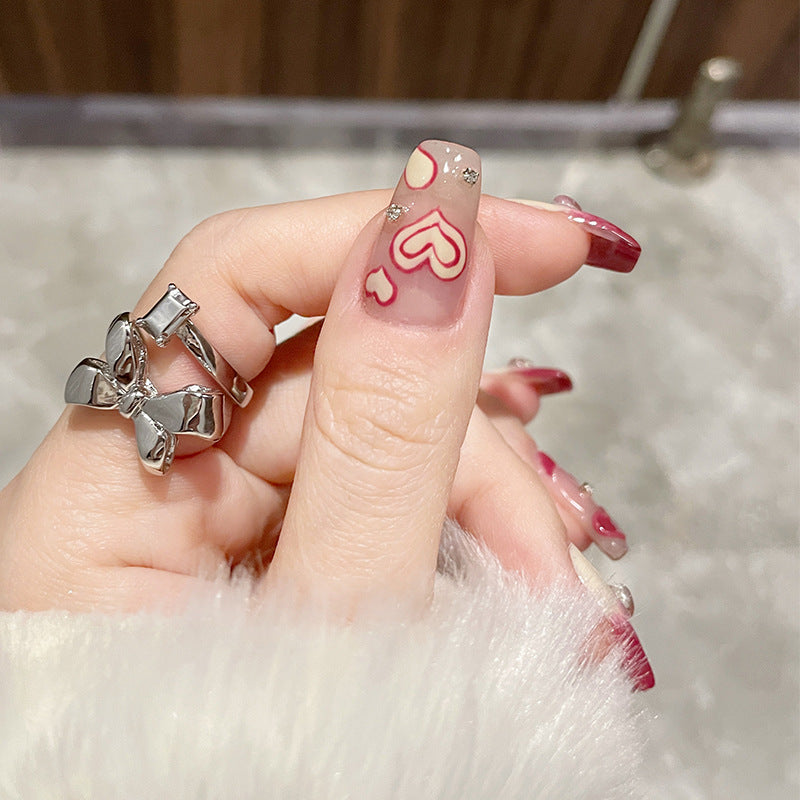 草莓芝士果酱渐变爱心穿戴甲指甲贴片美甲片假指甲美甲贴成品甲片