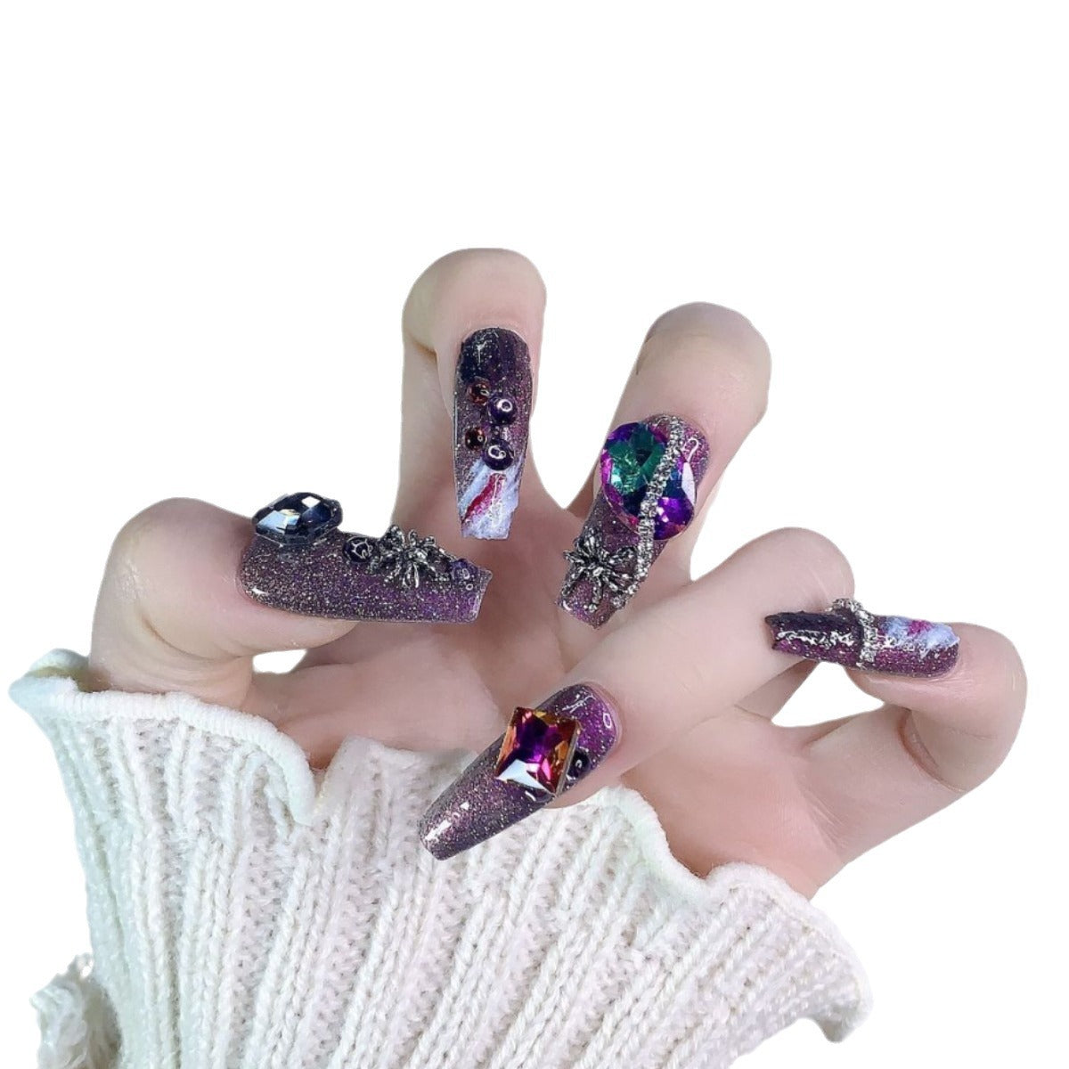 (Hand-Made Nail) [Dark Witch] Heavy Industry Halloween Spider Handmade Wear Nail Beauty Nail Piece Super Long Ladder Handmade Advanced