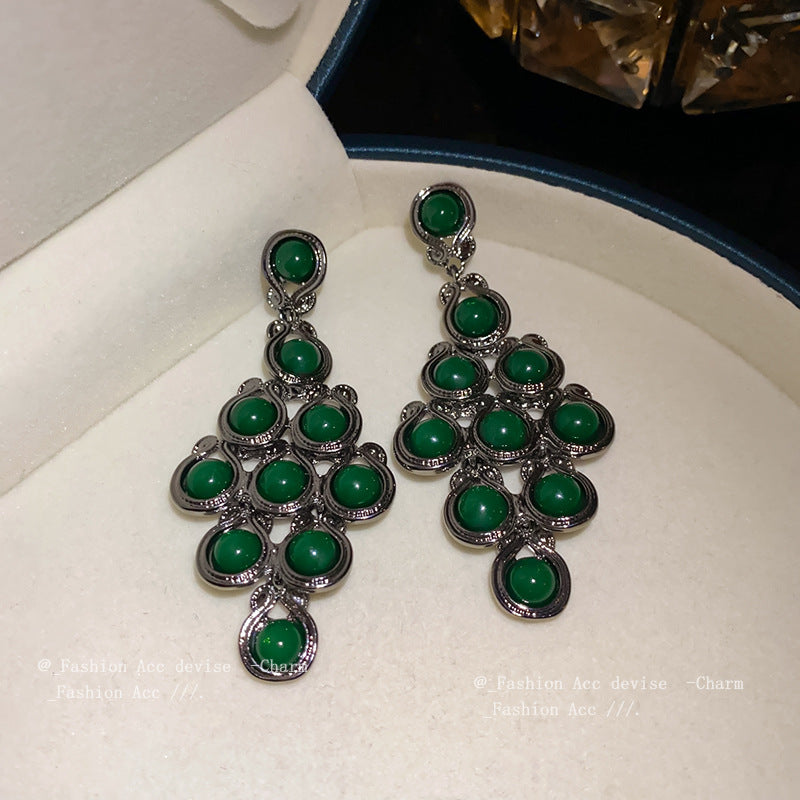 银针中古菱形几何耳环欧美夸张设计感耳坠复古高级感气质耳饰批发