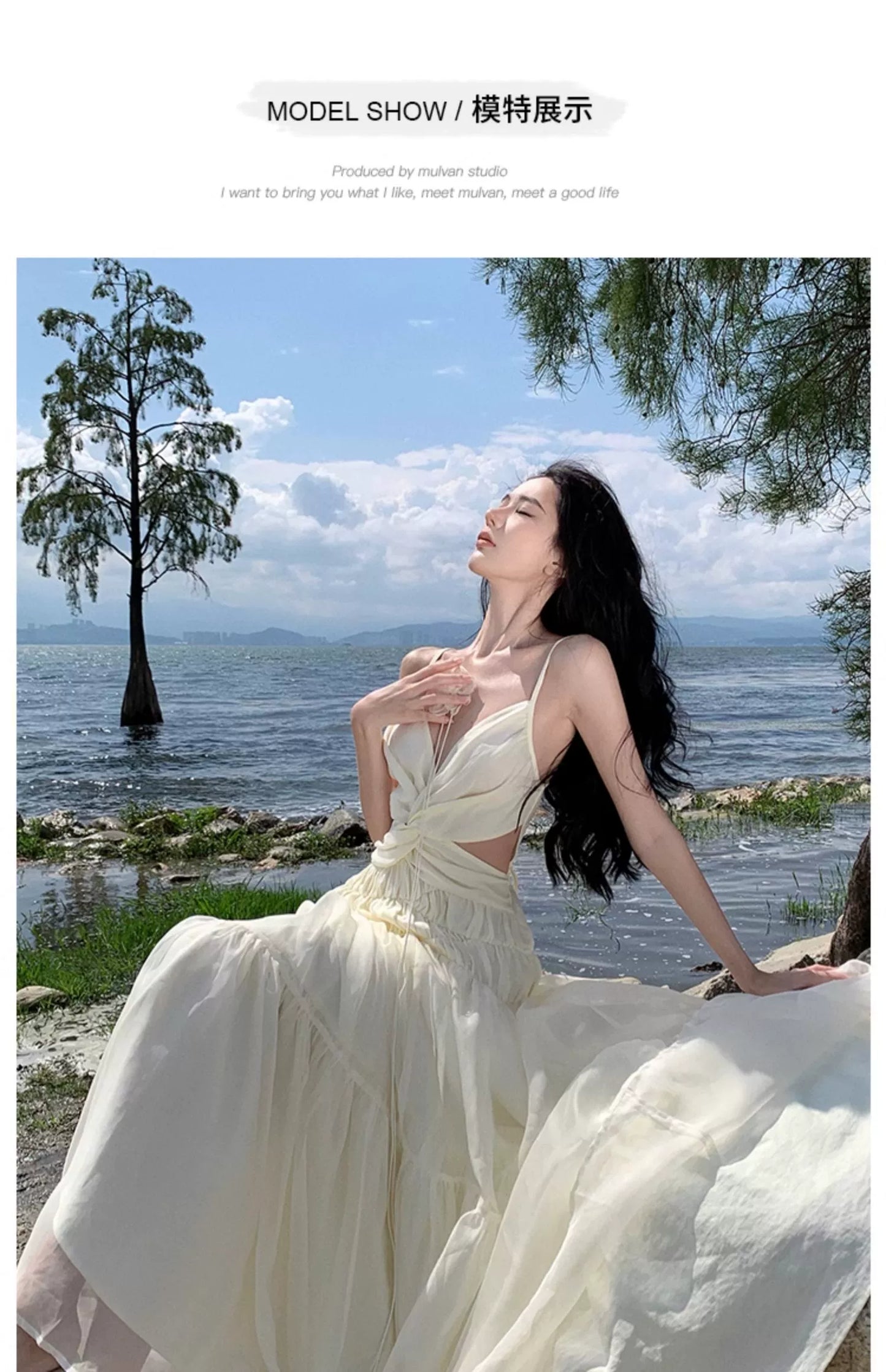Fashion women's wear Tea Break French Advanced Sexy Backless Spaghetti Straps Dress Fairy Lady Super Fairy Gorgeous Seaside Vacation Beach Dress