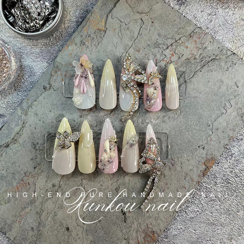 Hand-Made Nail Beauty Flower Three-Dimensional Sweet Fresh Temperament Korean Style Baby Pink Ice Cream Rose Hand-Painted