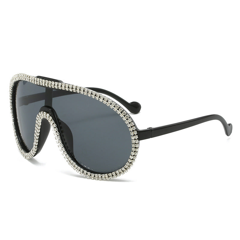 Women's fashion glasses 新款镶钻时尚潮流连体太阳镜跨境网红舞台户外拍照墨镜欧美个性潮