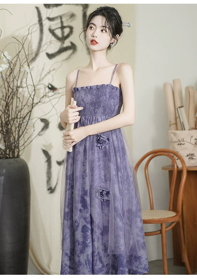 Fashion women's wear New Chinese Style Purple Strap Dress Suit Women's Spring 2024 New Small Fairy Lady Super Fairy Floral Skirt