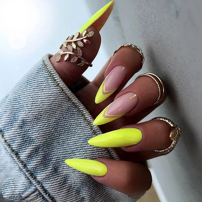 (Hand made nail) European and American Spicy Girl Super Long Instagram Dark Small Stand Retro Trapezoidal Shining Diamond Beauty False Nail Patch Detachable Wearable Nail