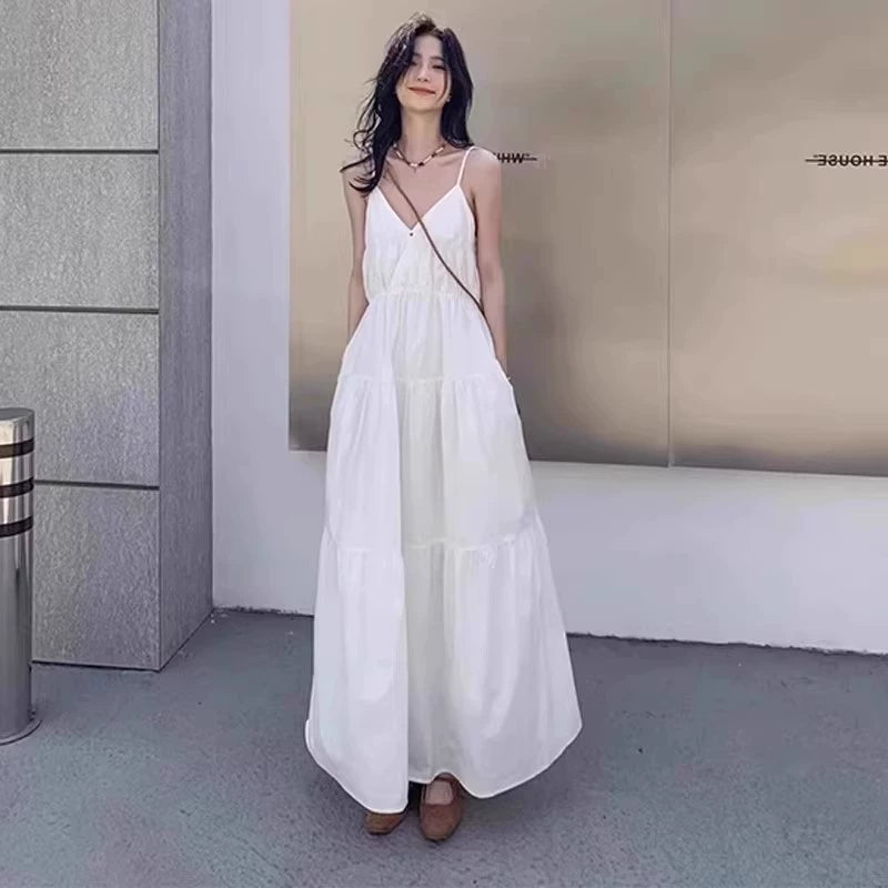 Fashion women's wear Tea Break French First Love White Suspender Dress Children Summer 2024 New Holiday High Sense Temperament Long Dress