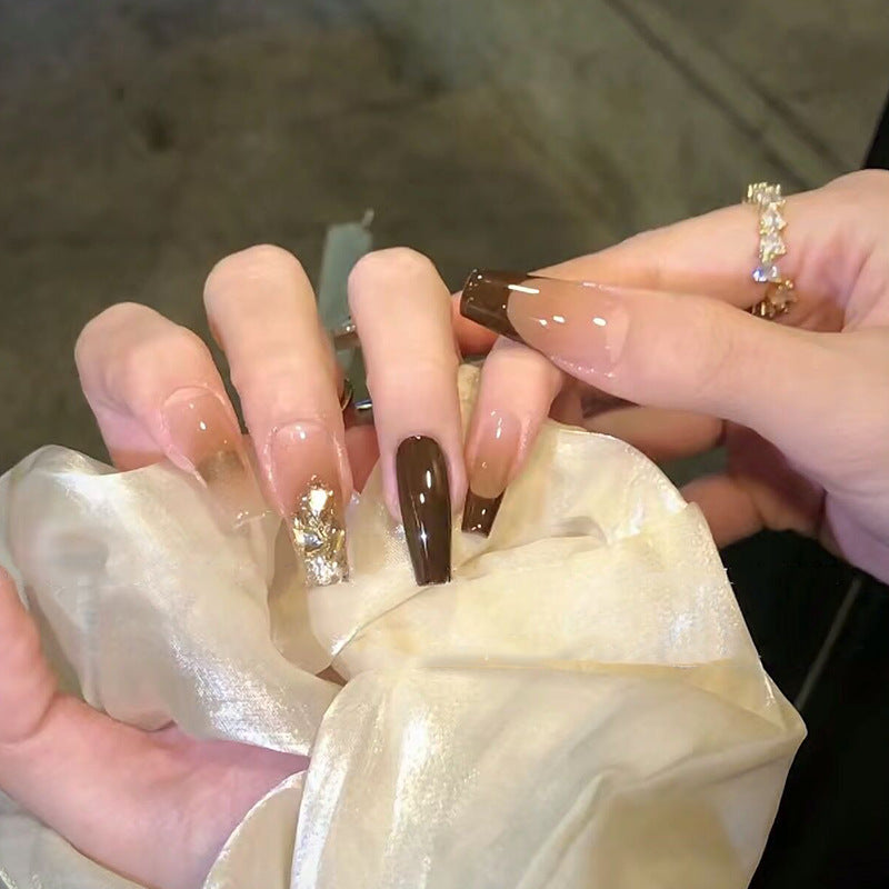 香槟茶棕穿戴甲重工指甲贴片爆闪美甲片半手工假指甲高级美甲贴片