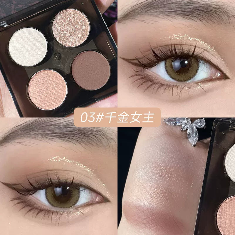 高颜值万花系四色蕾丝眼影盘黑灰色冷萃棕大地哑光盘小众平价学生