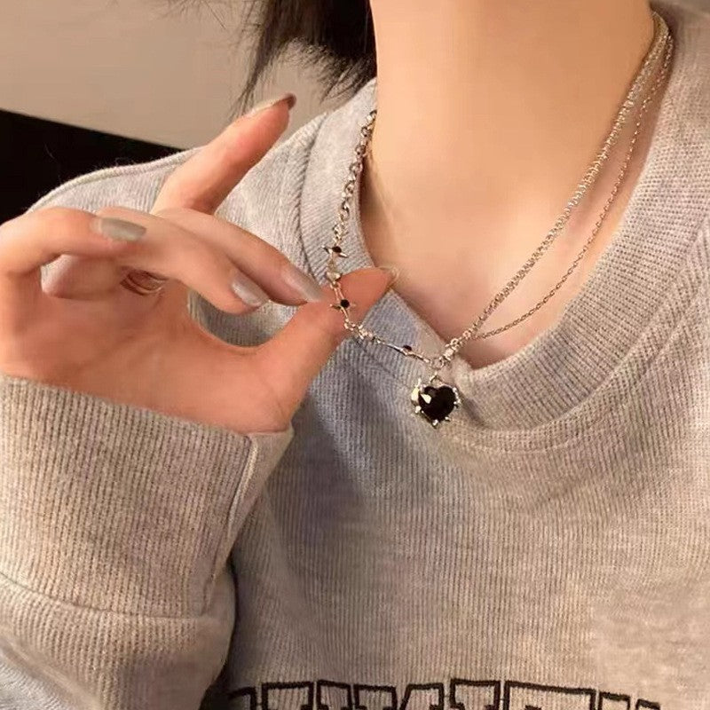 不规则褶皱花朵镶钻流苏项链小众百搭锁骨链个性冷淡风项饰批发女