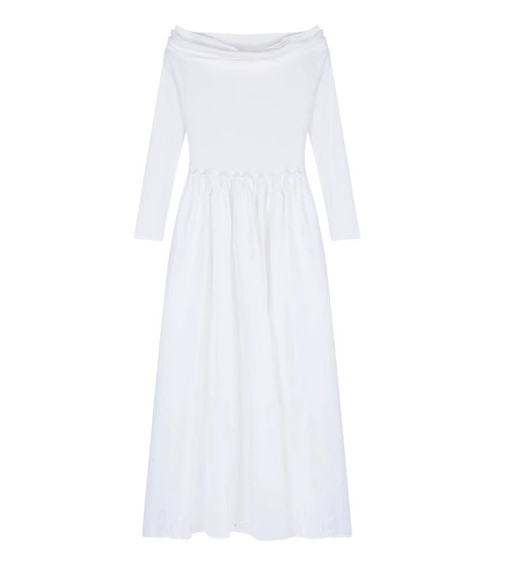 Fashion women's wear Retro Elegant off-Shoulder Long Sleeve Dress Women's Spring and Autumn 2024 New plus Size Plump Girls Waist-Tight A- line Long Skirt