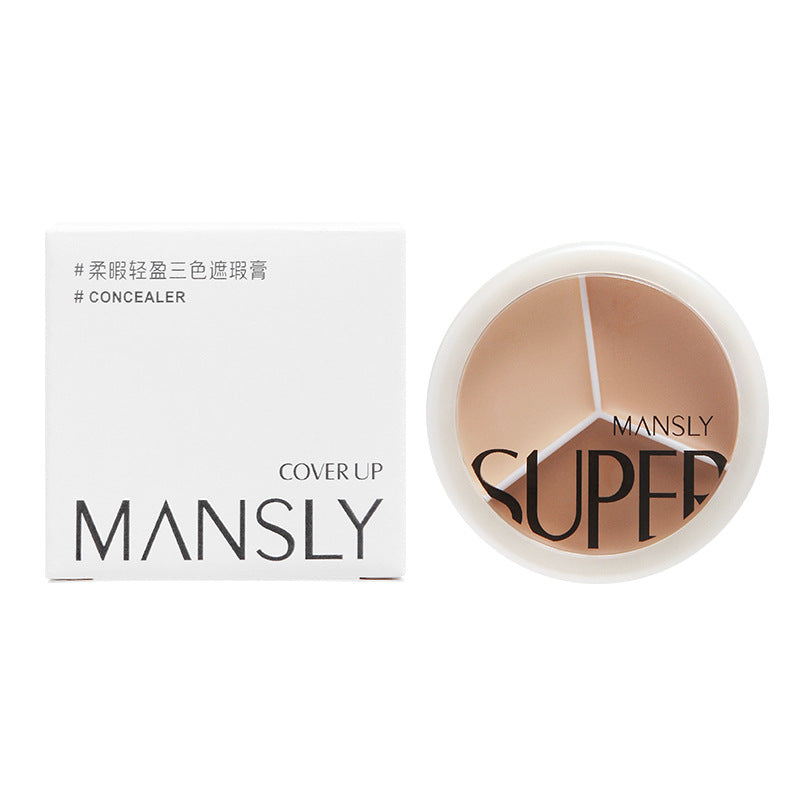 MANSLY三色遮瑕膏遮盖斑点痘痘印黑眼圈泪沟修容粉底膏清透不脱妆