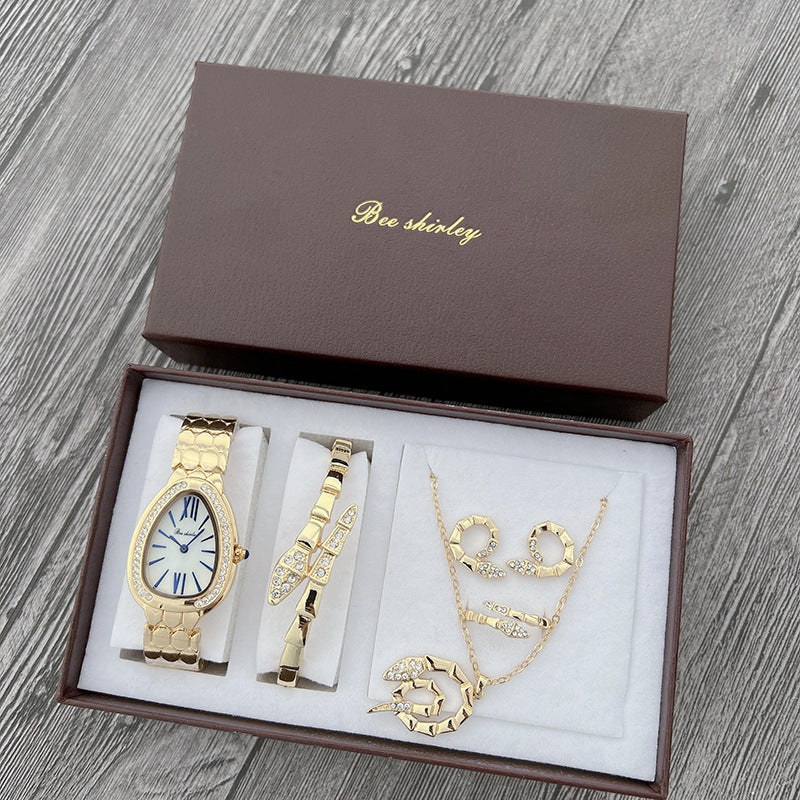 Fashion women's watchIn Stock Wholesale Women's Watch Elegant Fashion Steel Watch Women's Light Luxury Minority Creative Snake-Shaped Full Diamond Quartz Watch