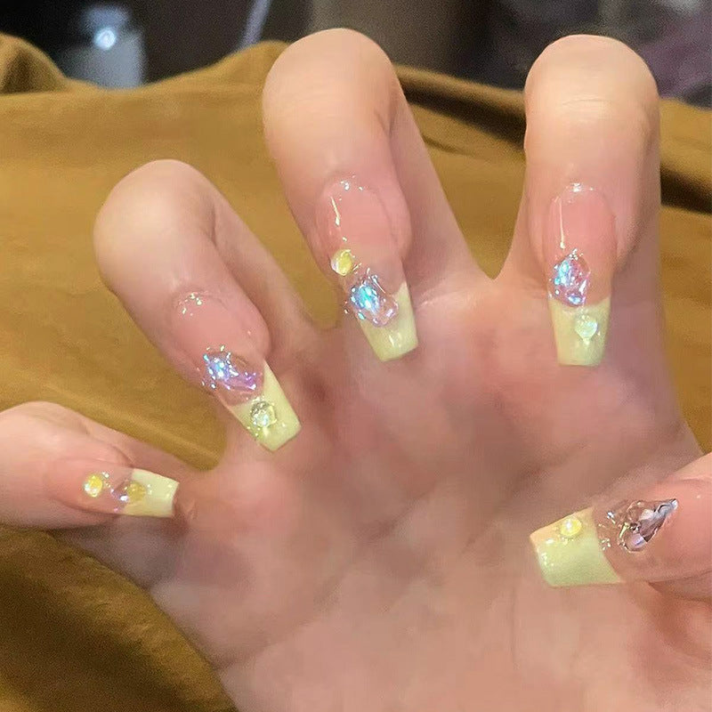 异形水滴穿戴甲嫩黄指甲贴片显白美甲片半手工假指甲美甲贴片成品