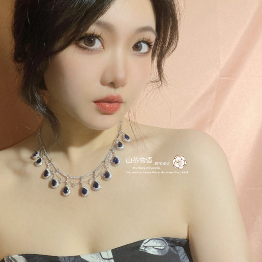 Camellia装柜同款珠宝满钻仿蓝宝石套链 强保色百搭晚礼服手链女