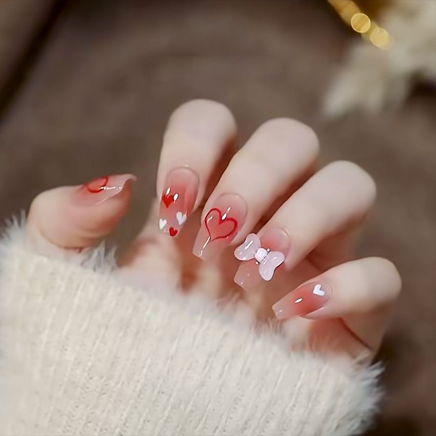 Fashion  nail Wearable Nail Sticker Bow Wear Nail Piece Nail Shaped Piece Removable Nail Patch Finished X65