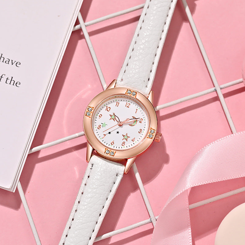 Fashion women's watchLuminous Diamond Belt Women's Watch Alloy Rose Gold Middle School Student Quartz Watch Cross-Border Watch Wholesale