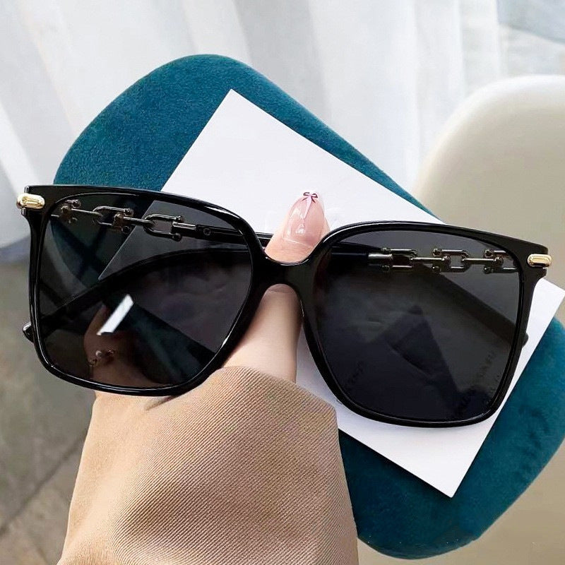 2024 Square frame chain mirror legs, high-end sense, fashionable and trendy women's sunglasses, cross-border European and American minimalist internet famous sunglasses