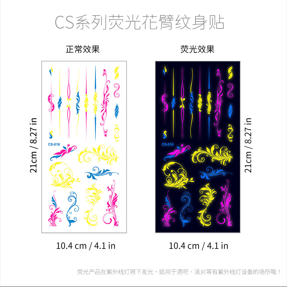Free shipping Tattoo Hot Selling European and American Hot Creative Fluorescent Flower Arm Tattoo Sticker Face Pasters Waterproof Music Festival Arm Tattoo Sticker Paper in Stock