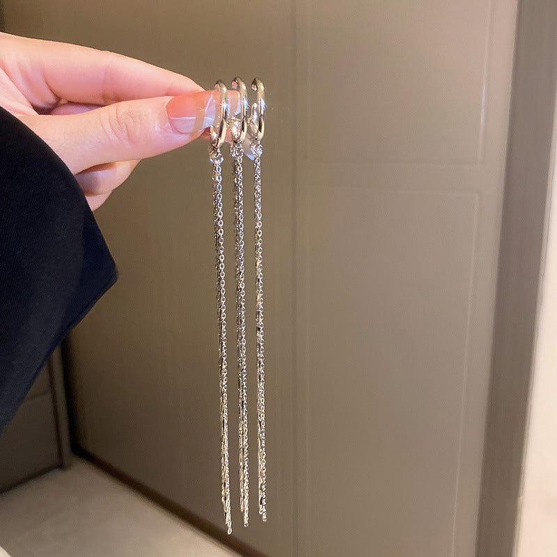 银色三层几何流苏耳夹小众时尚冷淡风耳环轻奢百搭高级感耳饰批发