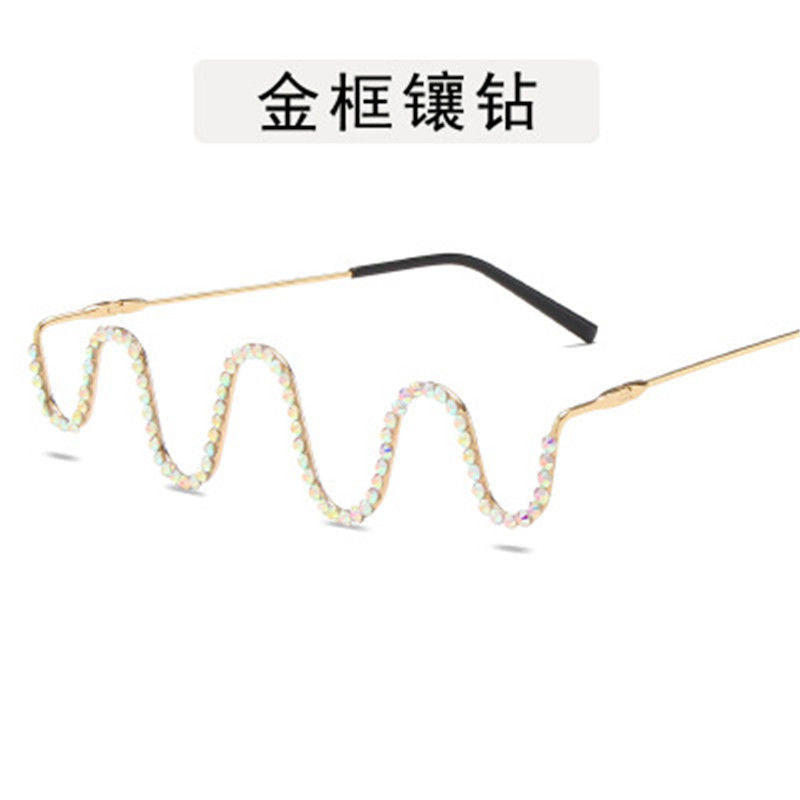 Women's fashion glasses波浪镶钻ins无镜片凹造型网红眼镜框架潮个性装饰线条显瘦素颜镜