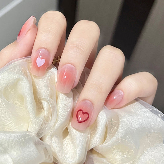 粉嫩腮红穿戴甲爱心指甲贴片纯欲美甲片少女假指甲美甲贴片成品甲