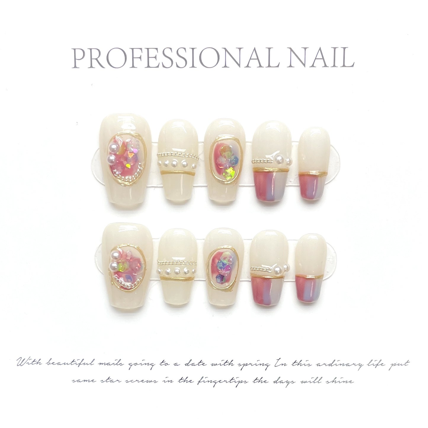 (reusable nail)Original real hand wearing Princess Jia French long gentle romantic manicure nail patch wholesale