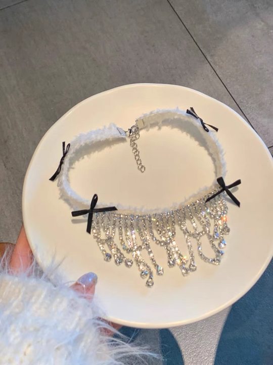 圣诞节双层雪花项链女毛绒choker颈链2023新款爆款锁骨链秋冬配饰