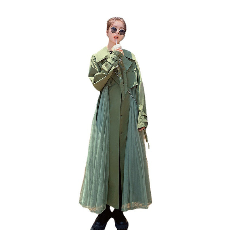 Fashion women's wear A Large Number of in Stock 2024   Purpleflower Holly Leaf Spring and Autumn Trench Coat Women's French Mesh Stitching Casual Temperament Coat