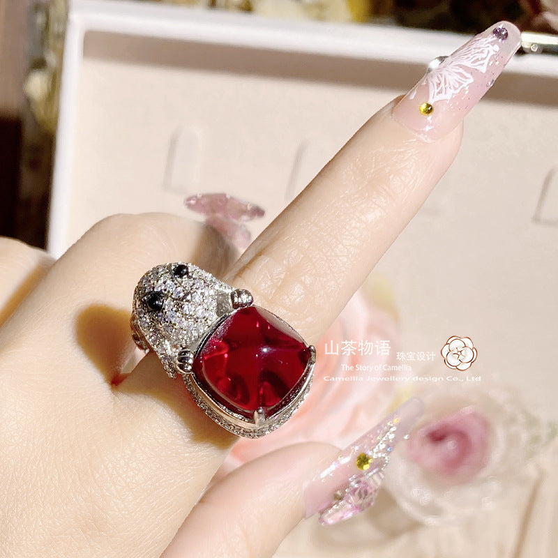 Camellia织纹雕金孔雀绿宝石PU皮手链女 镀金祖母绿雪花锆石戒指